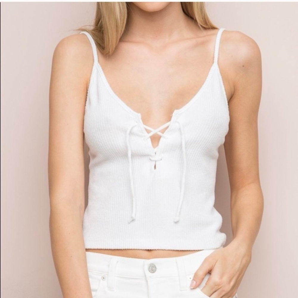 John Galt White Lace Up Tank